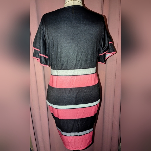Black and Pink Colorblock Midi Dress 16/2XL - Picture 3 of 12